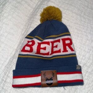 Blue and Red Pom Beanie